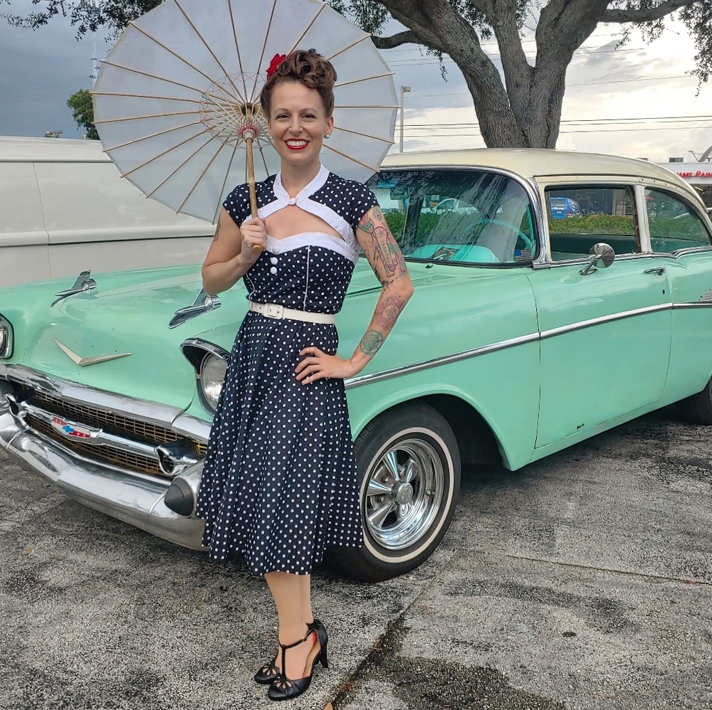 Retro Polka Dot Pin Up Dress Hell Bunny SMALL